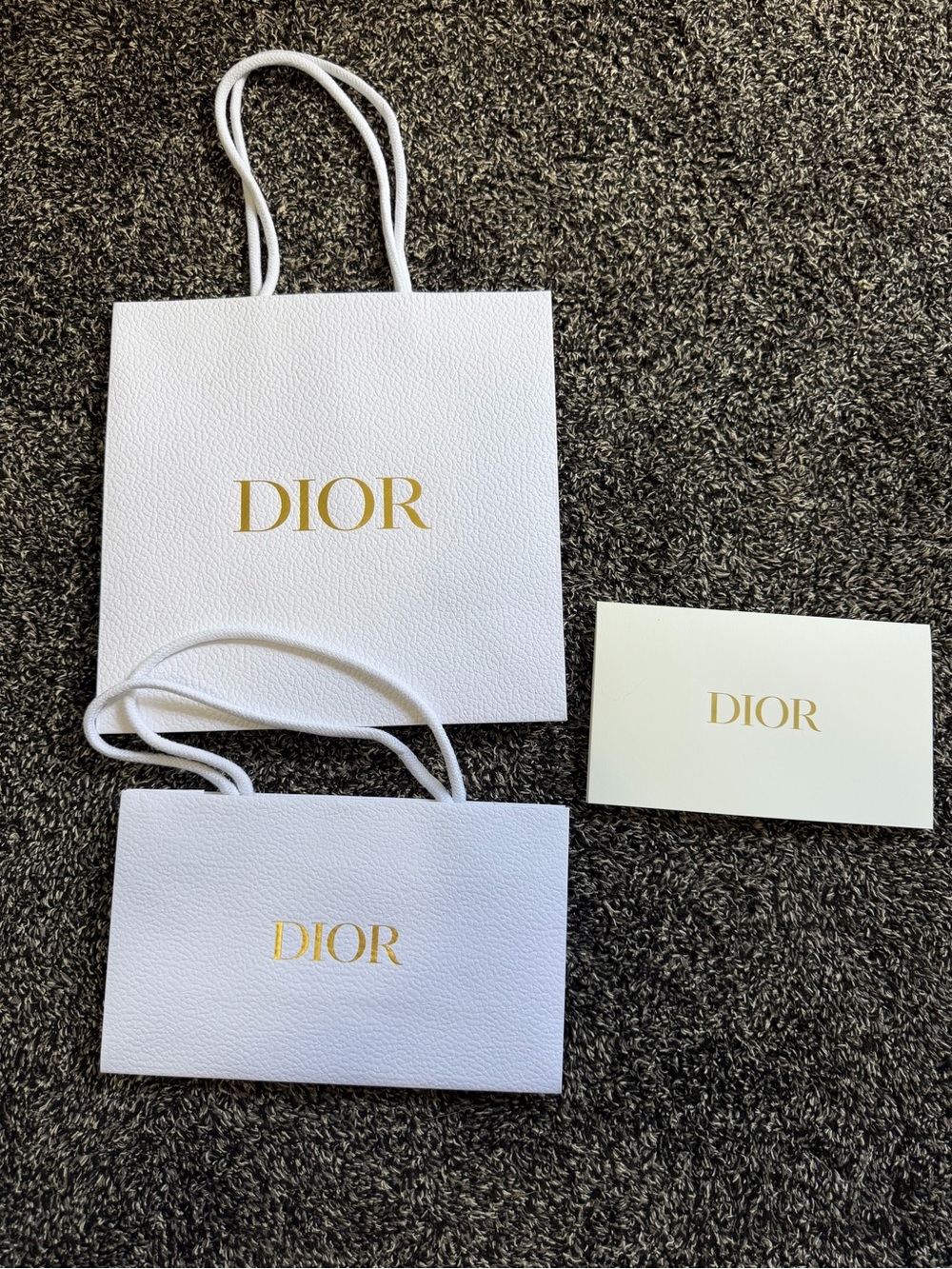 Dior Authentic White Gift Bags and Gold Logo Card Set